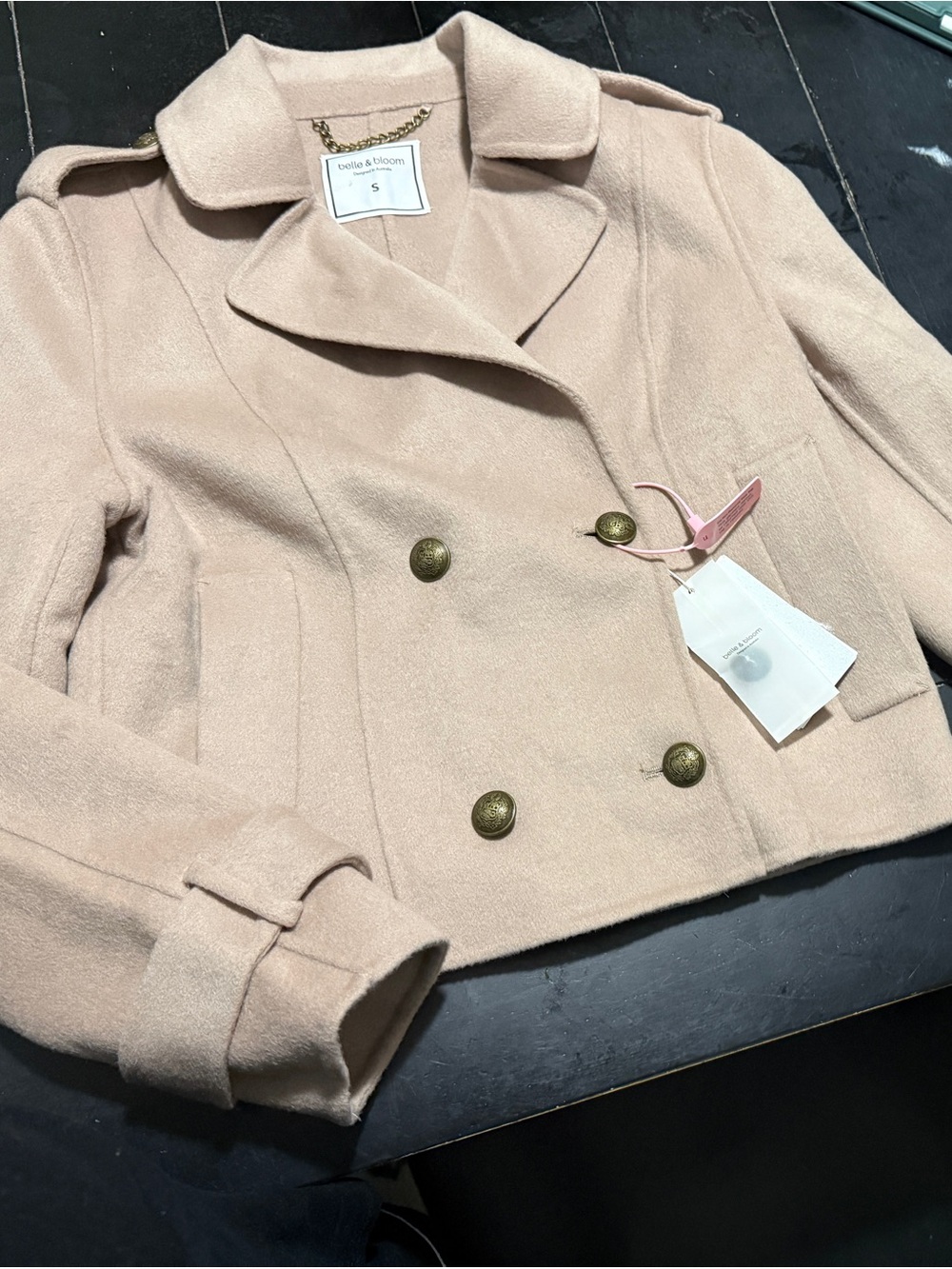 Belle and Bloom Wool-Blend Cropped Militay Style Peacoat NWT